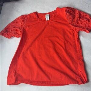 Chic Orange Eyelet Sleeve Women's Blouse